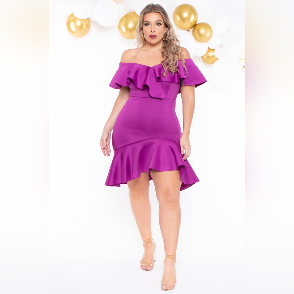NEW NWOT CurvySense Plus Size Magenta Liesel Ruffle Dress Size 3XL
